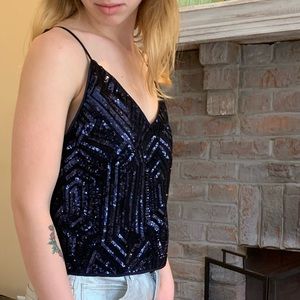 Sequined spaghetti strap crop top perfect for holiday!